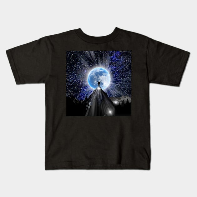 Nature's call, answered by adventure - man and moon Kids T-Shirt by Smiling-Faces